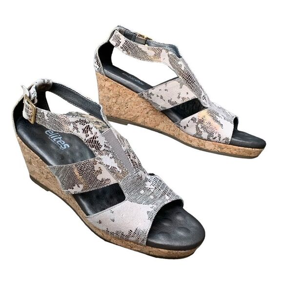 Walking Cradles Elites Cork Wedge Comfort Sandals Heels Metallic Women’s size 9 - Picture 15 of 15